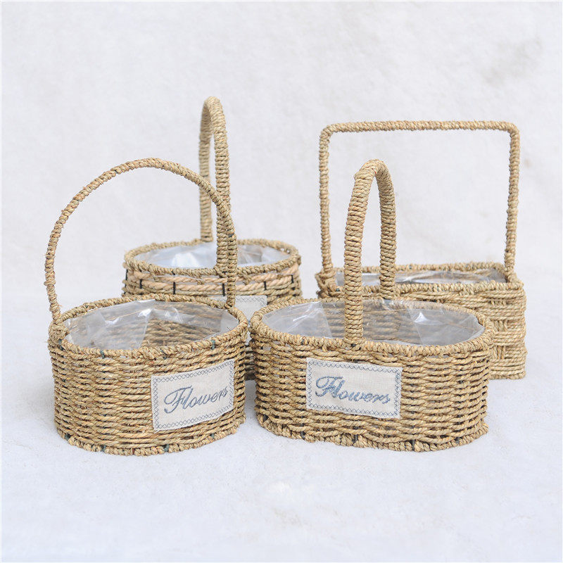 藤编花篮草编花盆花框编织竹编插花多肉绿萝柳编壁挂手提客厅摆件