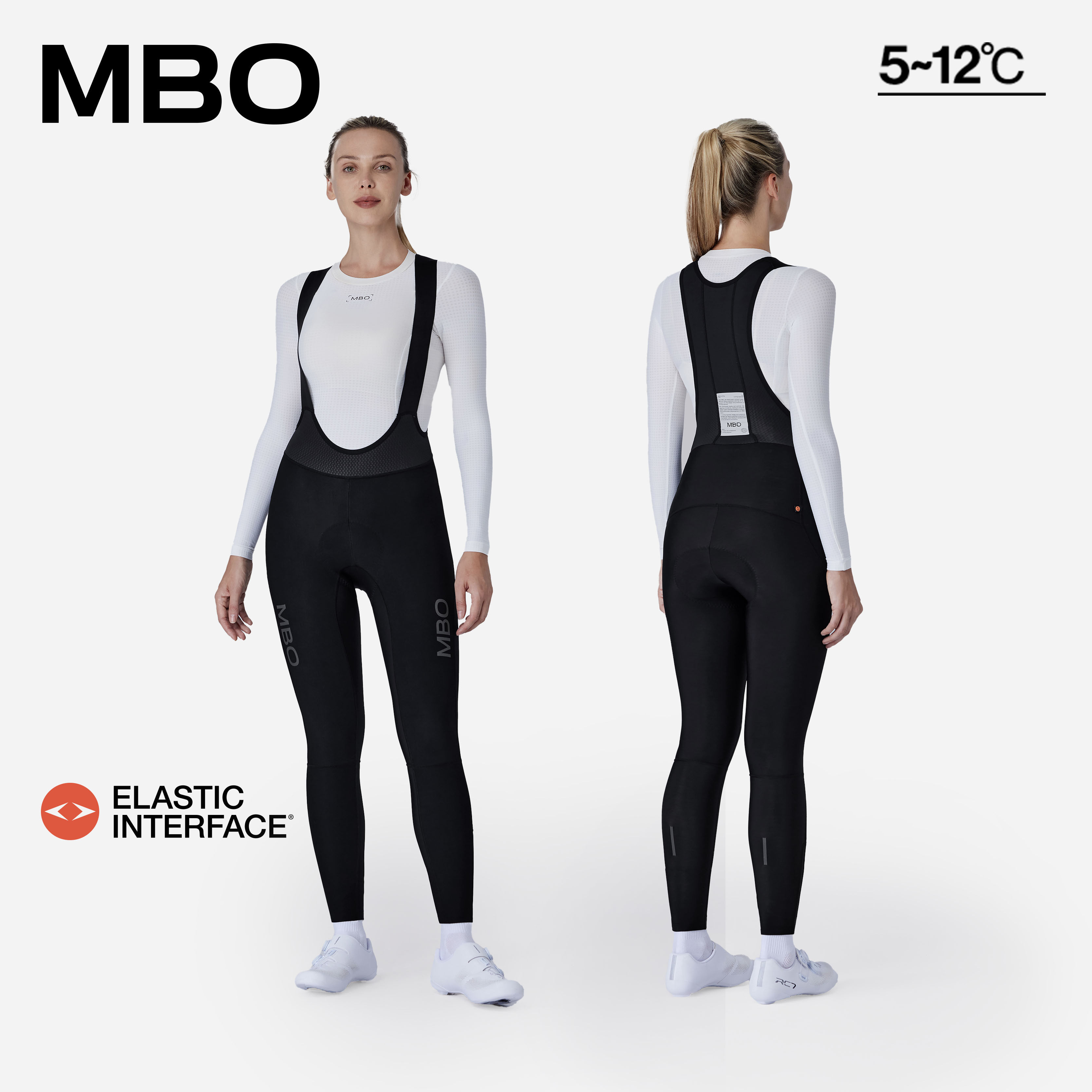 MBO女子精锐抓绒背带骑行裤暮雪秋冬运动长款户外公路骑行服