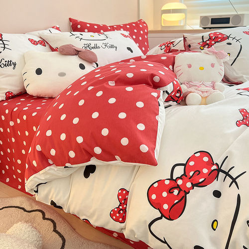 全棉纯棉卡通风KittyKT猫床上四件套全棉纯棉hellokitty儿童少女
