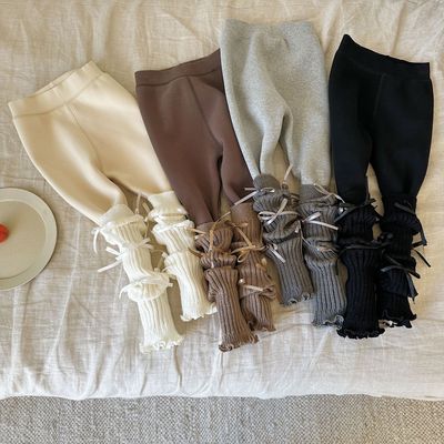 品牌清仓蔗梨童装一体绒女宝宝冬季打底裤加绒2025儿童袜套女童婴