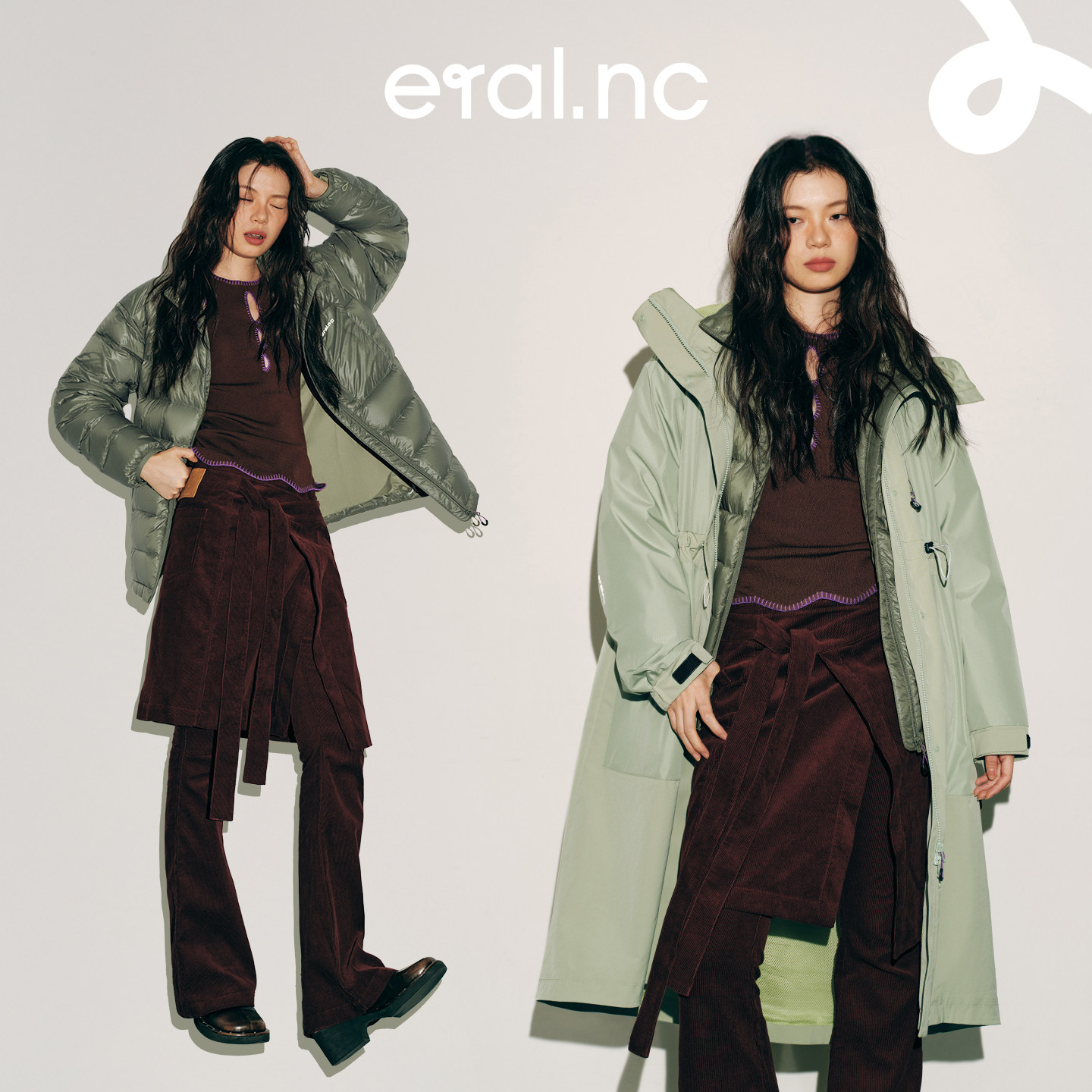 eral nc逃跑001通勤户外宽松拼接工装两件套加厚羽绒服一衣两穿