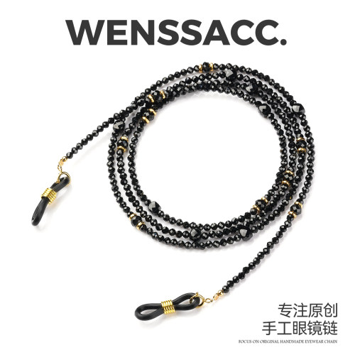 复古设计手工眼镜链挂脖女时尚刻面尖晶石墨镜耳机挂绳显白毛衣链