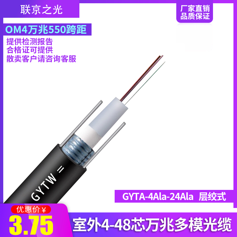 室外4芯万兆多模光缆GYXTW GYTA/S轻铠装 4/6/8/12/24/48芯室外万兆多模光纤光纤线 550跨距