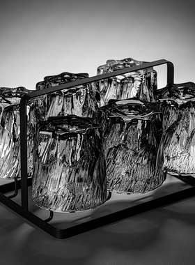 复古浮雕冰川玻璃杯水杯子家用待客喝水套装高级感轻奢红啤酒茶杯