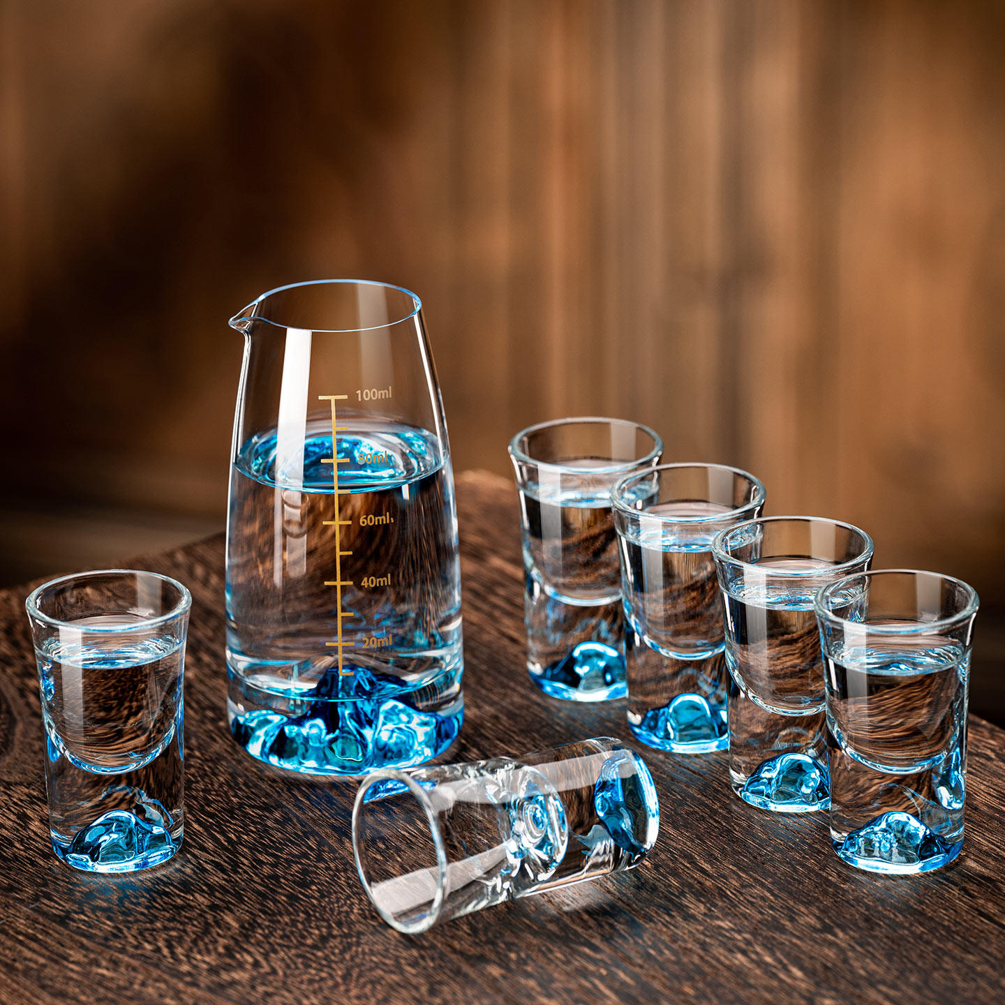 蓝山白酒杯创意喝酒套装玻璃家用轻奢高档一口杯子带刻度分酒器具,餐饮具,白酒杯,淘宝优惠券,粉丝福利购,淘宝优惠卷