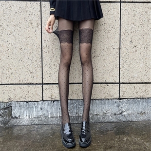 袜子薄款 大腿蕾丝菱格连裤 提花黑丝袜女性感网红ins潮黑色打底袜