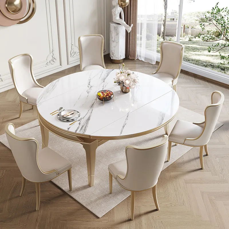 美式实木岩板餐桌椅组合北欧长方形轻奢现代简约饭桌家用餐桌