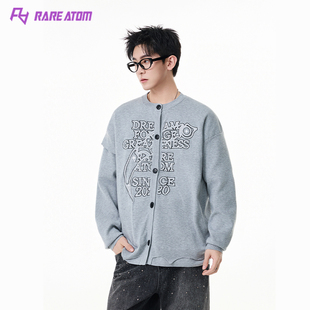 RARE ATOM官方爪子刀刺绣开衫男 复古街头宽松不对称设计感针织衫