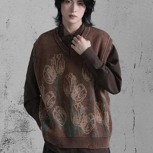 日系复古男女宽松毛衣背心提花针织马甲 sense无感官&浮游野人