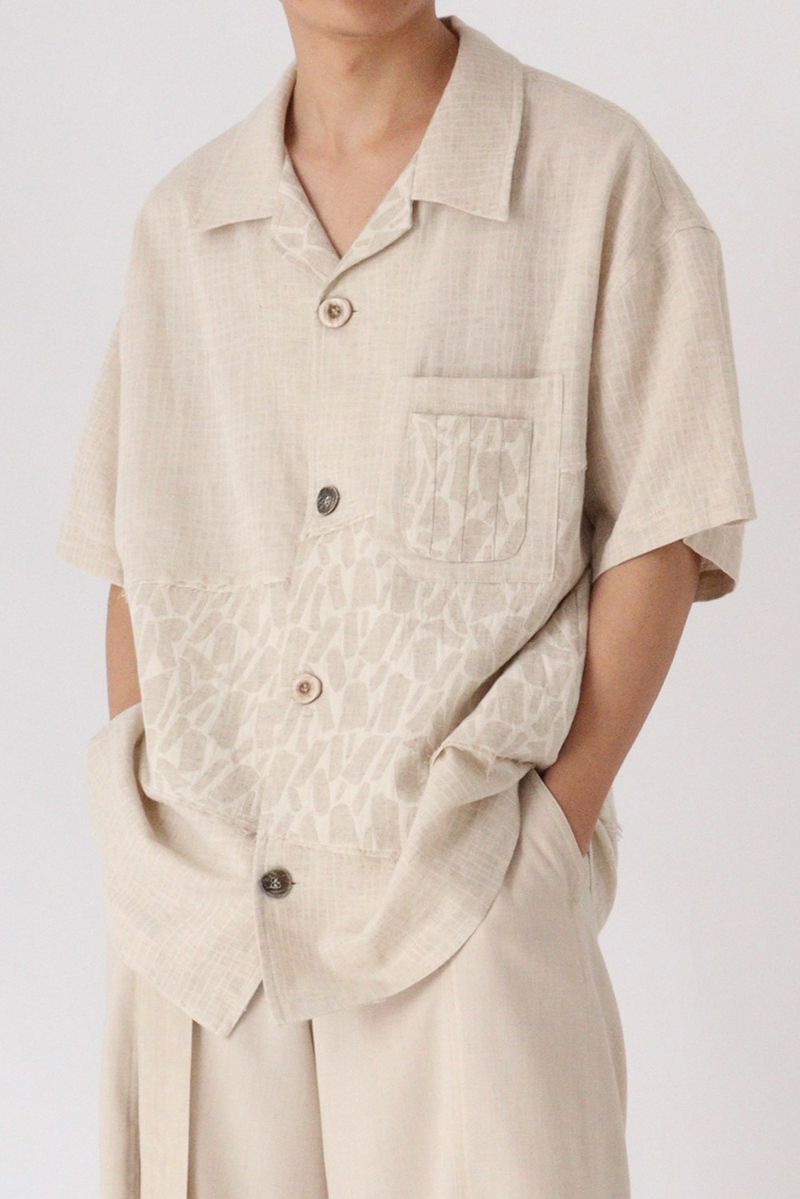 复古棉麻肌理短袖衬衫外套