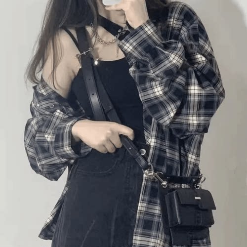 百搭现货-秋季格子衬衫女韩版慵懒时尚宽松显瘦百搭开衫外套女装