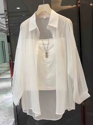 POLO领防晒衬衫女透气冰丝开衫外套2024夏季新款仙气微透薄款上衣