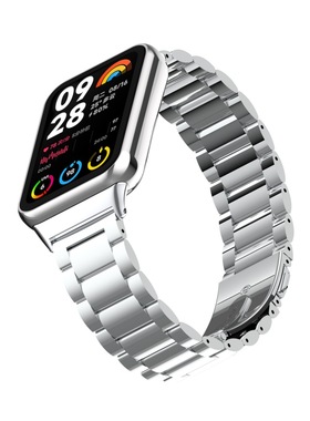 适用小米手环8/7PRO表带金属实心三珠金属表带 miband8pro不锈钢表带智能运动腕带男女款pro夏天原装手环表带