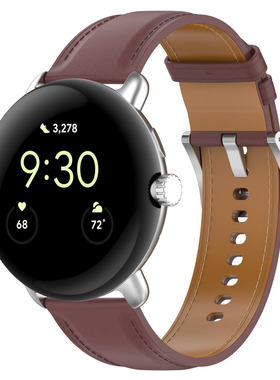 适用Google Pixel watch4/3/2/1 高品质真皮表带谷歌手表皮革替换腕带Pixel牛皮1代男女41/45mm
