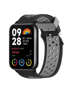 适用小米手环8 pro表带双色硅胶腕带mi band8pro洞洞透气运动腕带个性新款时尚潮流替换双色透气孔针扣表带