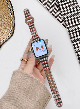 适用applewatch8表带iwatch7123456苹果手表se表带千鸟格ins42/44/40/41/45mm女生个性潮牌腕带