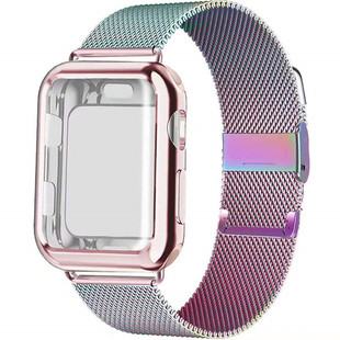 适用苹果手表apple watch iwatchs11/10/9/8/7/6 /5/4/3/2/1/SE代米兰尼斯不锈钢表带ultra同色保护壳膜44mm