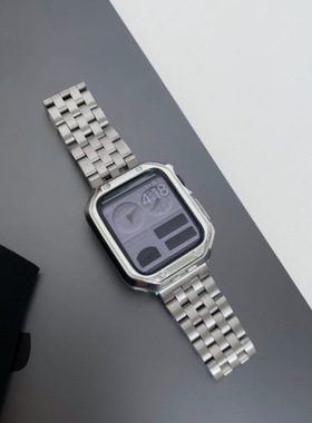 适用于applewatch苹果表带Iwatch76534SE金属表带不锈钢五株商务腕带