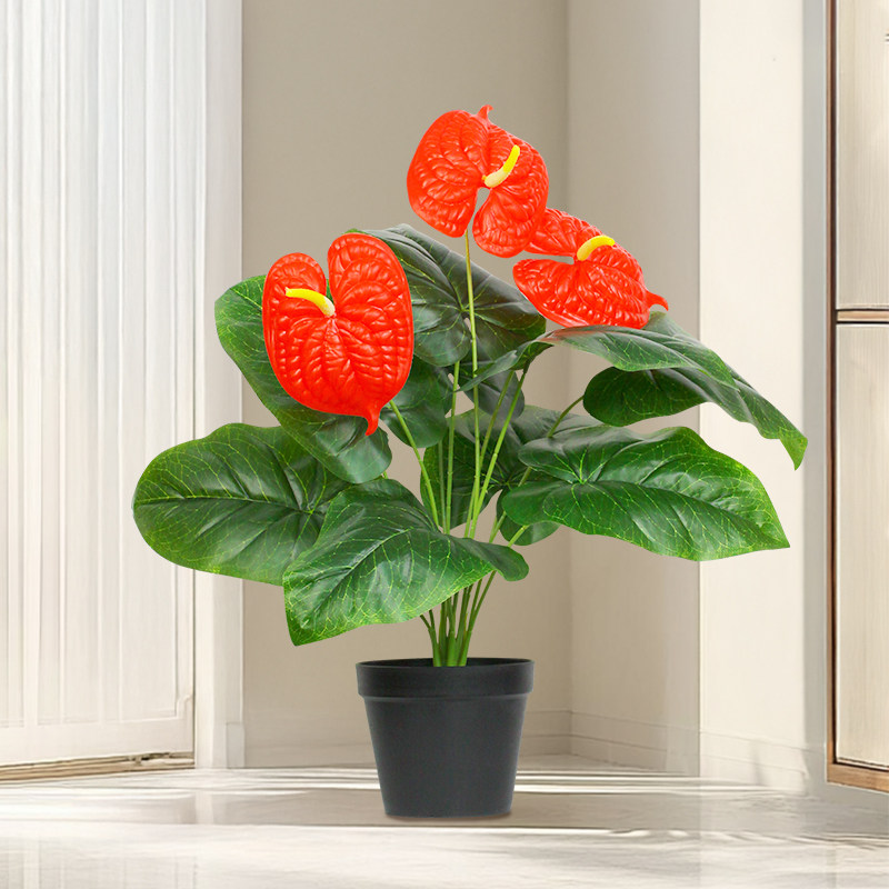 仿真一品红盆栽红掌假绿植年宵花客厅室内装饰摆件开业喜庆塑料花