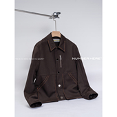 NUMBER HERE精纺羊毛美拉德色系撞色橙色缝线经典 翻领夹克外套