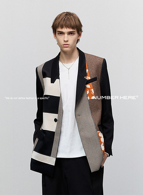 NUMBER HERE【商场同款】羊毛三醋酸拼接小众设计师休闲西装外套