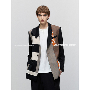 NUMBER HERE【商场同款】羊毛三醋酸拼接小众设计师休闲西装外套