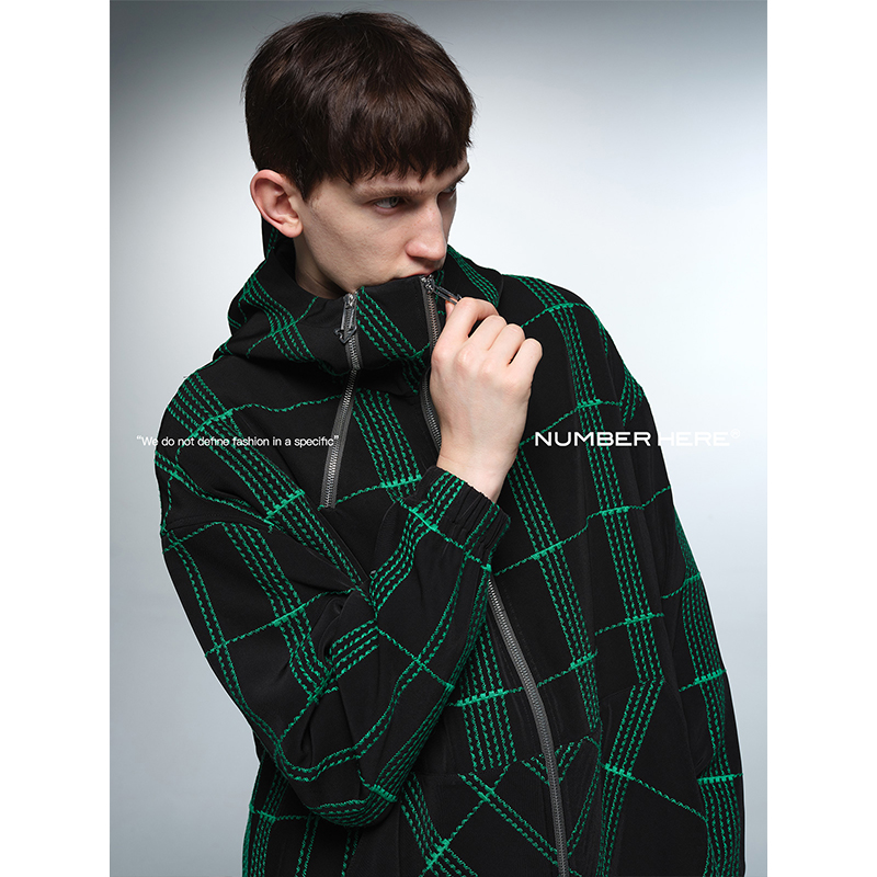 NUMBER HERE定制格纹绣花面料连帽休闲夹克外套23300114334