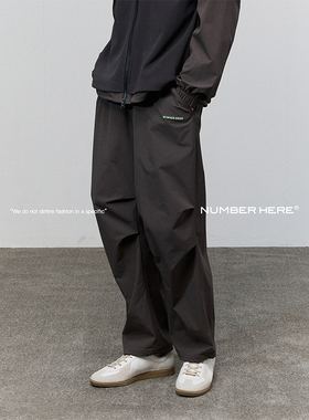 NUMBER HERE 日本进口四线格面料宽松运动休闲长裤子男伞兵裤