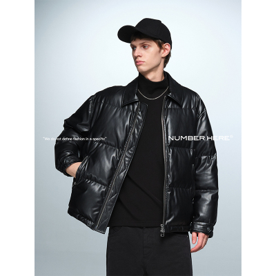 NUMBER HERE光泽感仿皮质轻奢羽绒服夹克外套男23400117154