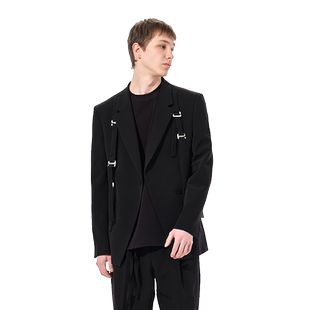 NUMBER HERE三醋酸肩带口袋装饰休闲西装外套宽松西服NH24A214