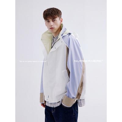 NUMBERHERE连帽拼色夹克