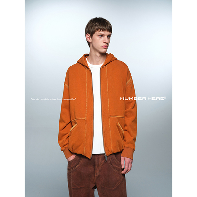 NUMBER HERE洗水复古做旧休闲宽松连帽卫衣开衫男女情侣款