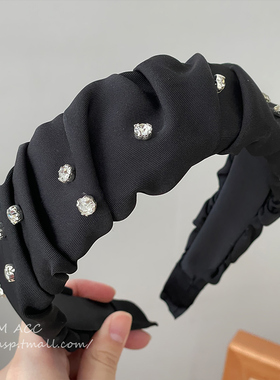 高级感宽边发卡发箍女黑色水钻压发外出百搭头箍2023新款头饰发饰