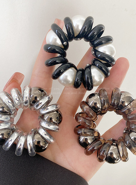 珍珠电话线发圈头绳皮筋扎头电线圈发绳简约高弹力高回弹皮套头饰