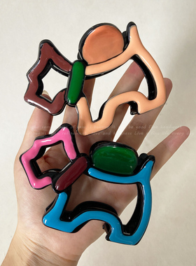 彩绘线条几何小狗抓夹鲨鱼夹后脑勺盘发发抓大号设计感发夹女头饰