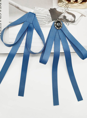 丝带领结女韩版百搭日系学院风飘带装饰时尚衬衫蓝色蝴蝶结领花