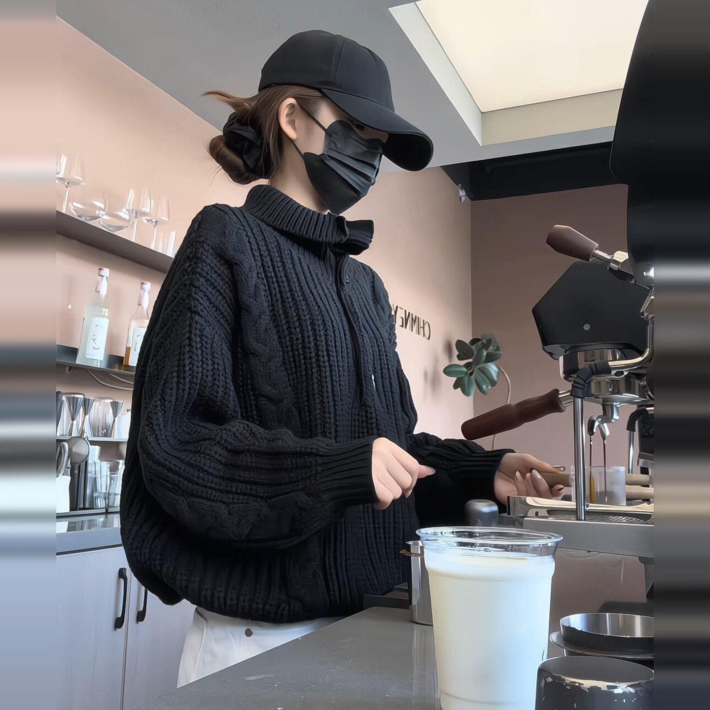 黑色高领毛衣外套女秋冬