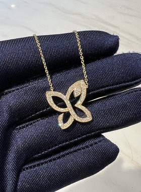 珠宝高级定制新款Lily Cluster钻石榄尖蝴蝶项链18K铂金钻石吊坠