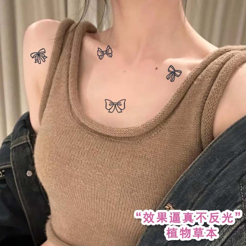 三张新款蝴蝶结草本纹身贴防水女持久不反光洗不掉小清新身体贴纸