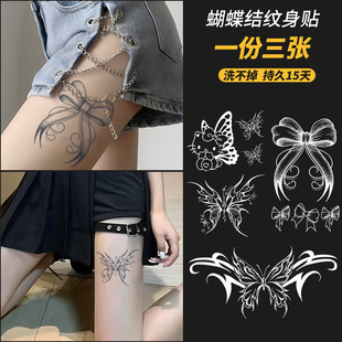 新款草本纹身贴蝴蝶防水女持久胸前大腿性感手臂植物果汁半永久