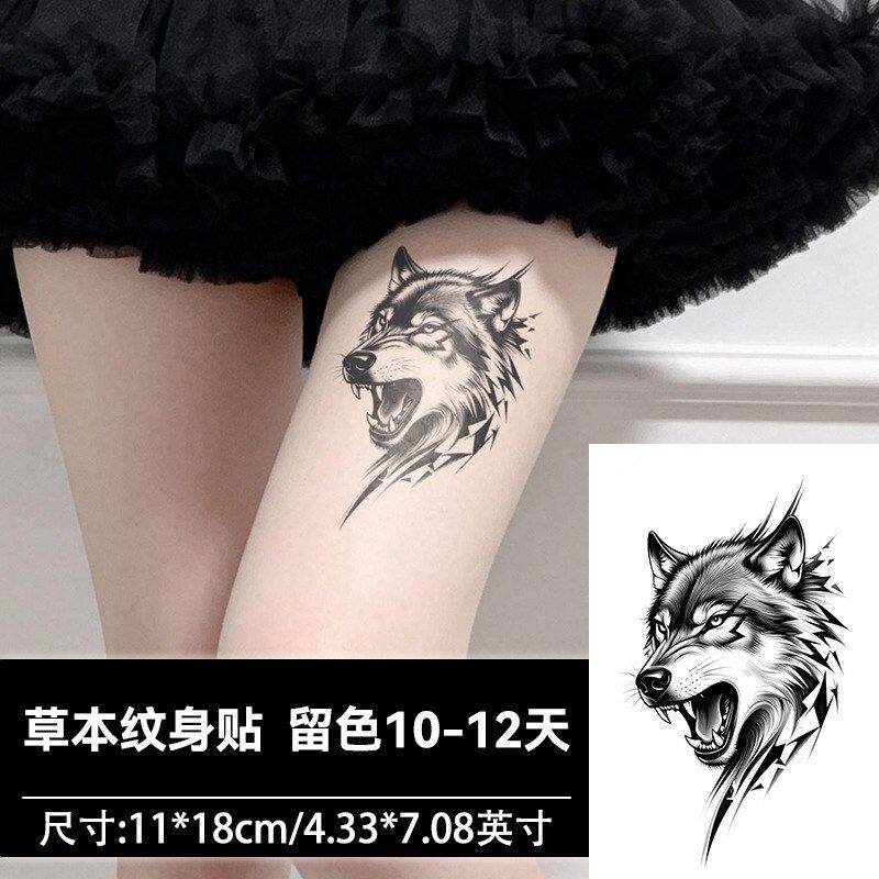 两张狼头草本果汁纹身贴防水持久男女遮疤仿真刺青锁骨手臂高级感