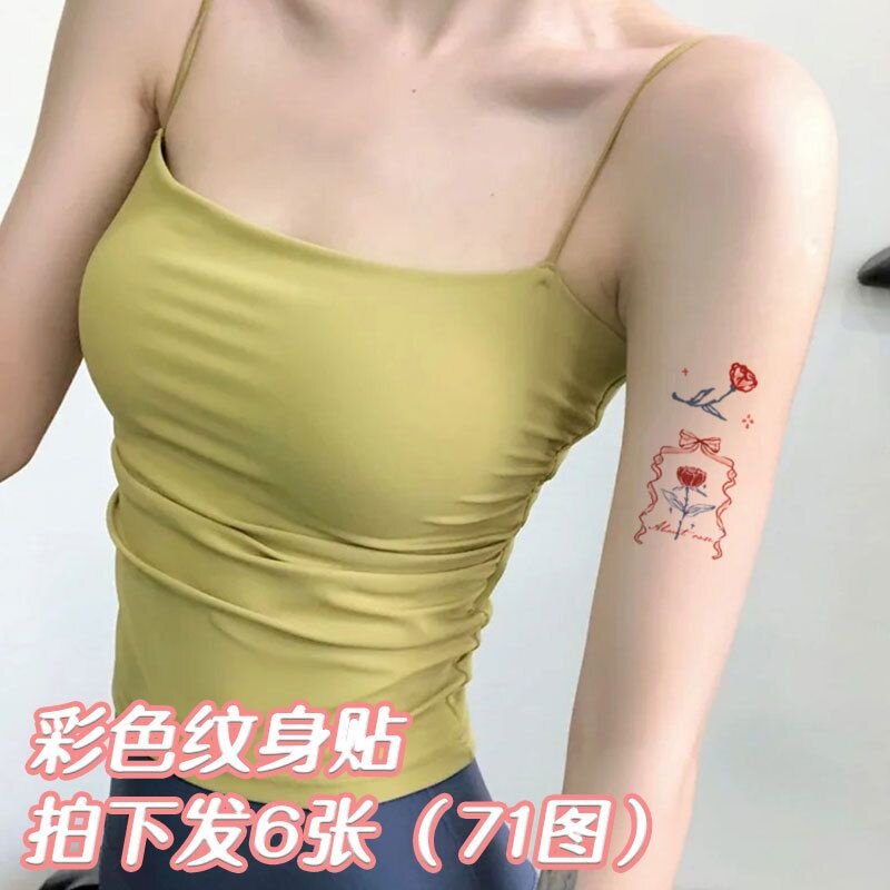【一套71款】玫瑰花彩色纹身贴防水女持久情侣手臂玫瑰花朵纹身贴