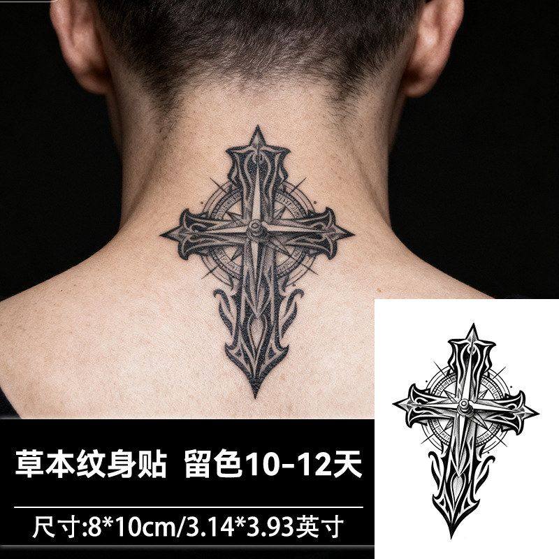十字架指南针草本纹身贴持久防水7~15天手臂腿部航海传统男女纹身