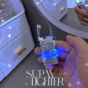 新款侧滑砂轮直冲蓝焰可视气仓防风打火机炫酷可充气送男友礼物潮