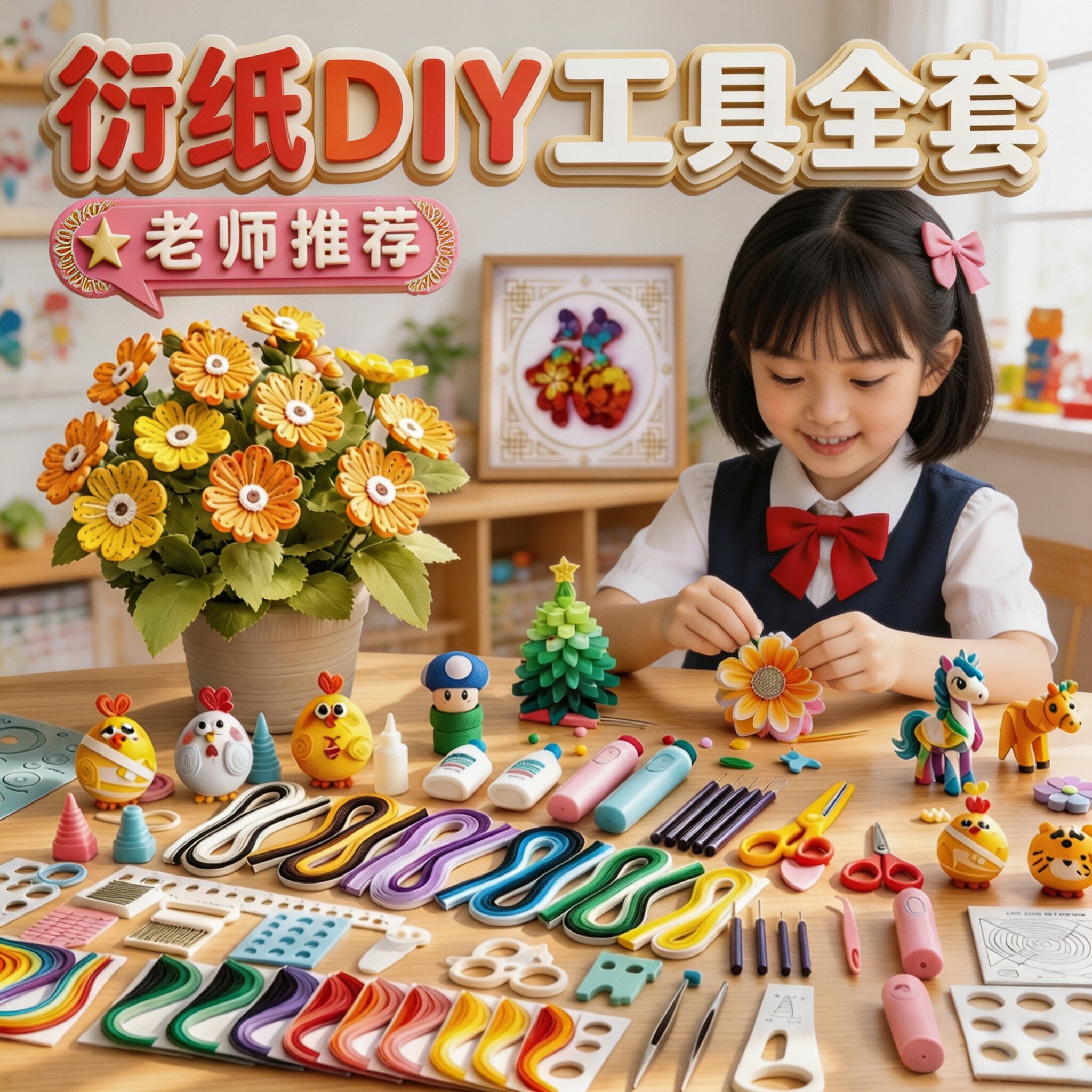 衍纸手工diy材料包工具套装小学生初学者彩色折纸成人线稿图衍纸条胶水幼儿园专用儿童益智玩具单纯色衍纸画图片