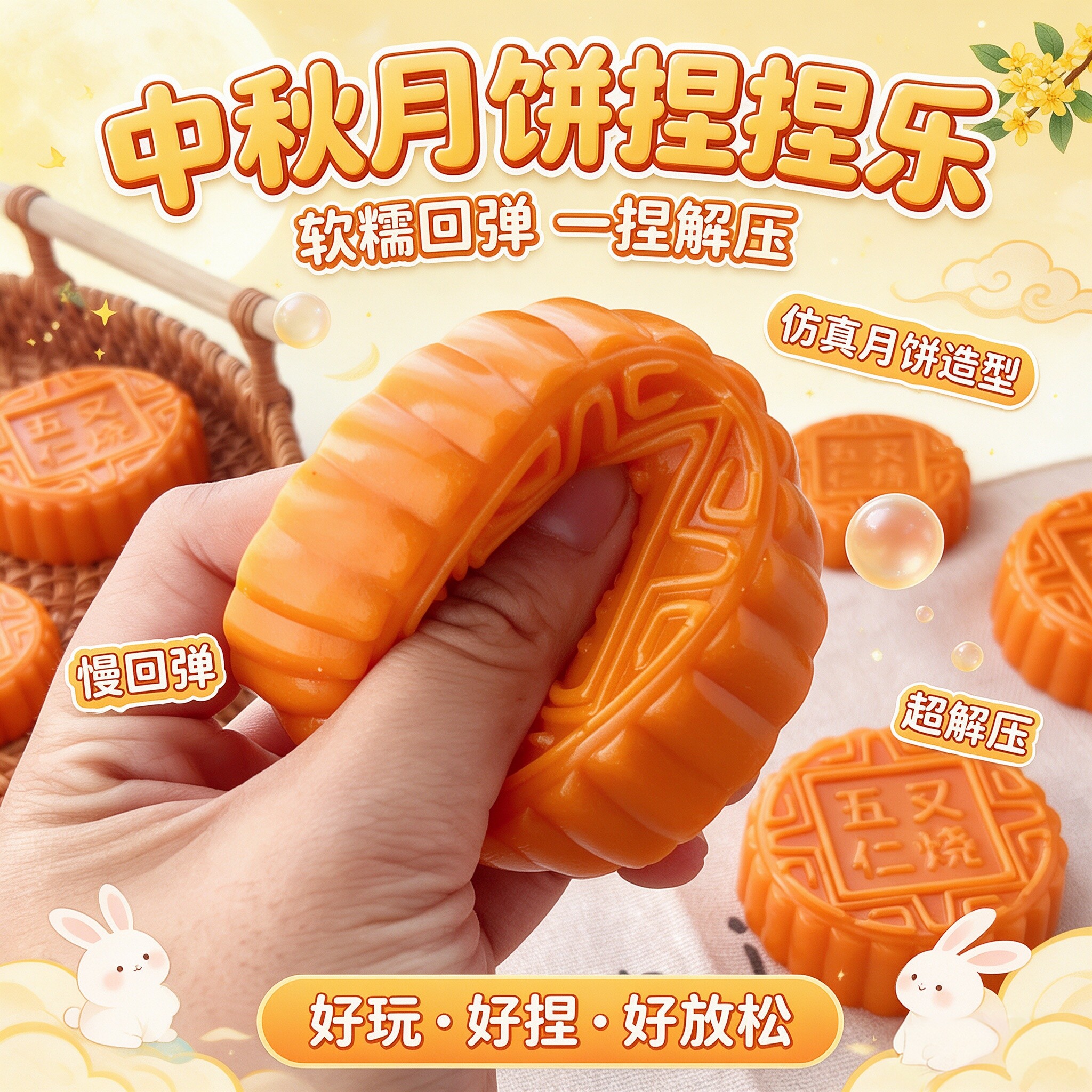 中秋月饼捏捏乐玩具发泄球仿真食物squishy解压神器高颜值慢回弹图片