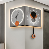 轻奢客厅转角挂钟高级创意双面拐角时钟简约大气简约防撞护条挂墙