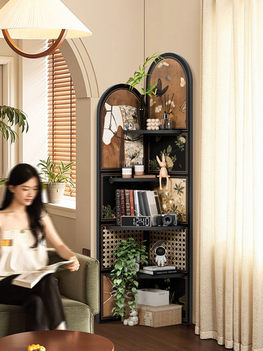 中世纪风格客厅角柜三角形储物柜高端书架落地式储物架角柜装饰摆