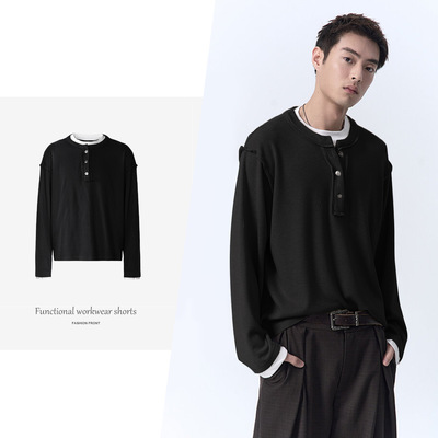 【CSMY】IN EXISTENCE存世解构分割银扣假两件华夫格亨利领长袖