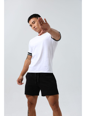 假两件健身短袖男紧身圆领运动衣弹力棉春夏季打底衫跑步教练T恤